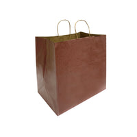 Reliabag Paper Bags - Twist Handles - 14" W x 10" D x 15.75" H - Chocolate - 50 Pack-Made by the premium chocolate kraft paper with the re-enforced flat bottom