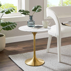 Modway Lippa 20" Round Faux Marble Side Table - Gold White-Chip-Resistant Metal Pedestal Base