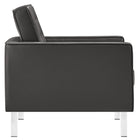 Modway Loft Tufted Vegan Leather Armchair and Ottoman Set - Silver Grey-Tubular Stainless Steel Legs