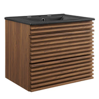 Modway Render 24" Wall-Mount Bathroom Vanity - Walnut/Black-Mid-Century Modern Vanity