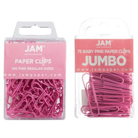 JAM Paper Combo Pack Colourful Paper Clips - Standard & Jumbo - Pink - 100 Pack & 75 Pack -Colour: Pink