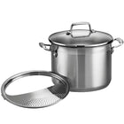 Tramontina Gourmet 6 Qt Stainless Steel Pasta Cooker with Lid - 3 Piece Set-Flared edge for easy and dripless pouring