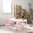 Qaba Kids Adjustable Height Table and Chairs 5-Piece Set - Pink-The height of the table and chairs is adjustable with nails to suit kids' need 