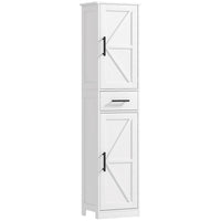 HOMCOM 67" Tall Narrow Bathroom Storage Cabinet - White-Barn doors and T bar handles add farmhouse charm