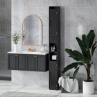 HOMCOM 73" Tall Narrow Bathroom Storage Cabinet - Black Wood Grain-Built-in toilet paper rod ensures convenience and easy access