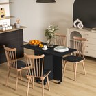 HOMCOM Rolling Drop Leaf Folding Dining Table with Drawers & Storage Cabinet for 4-6 - Black-Fold into a small, compact unit to save space when not in use