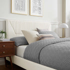 Modway Yasmine Channel Tufted Performance Velvet Queen Platform Bed with Wood Legs and Gold Metal Sleeves - White-Wood Slat Support System