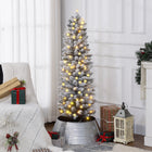 HOMCOM 5' Snow-Flocked Artificial Pencil Christmas Tree with Lights - Green-Warm white LED lighting offers a cozy, inviting glow 