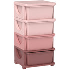 Qaba 4 Tier Kids Toy Organizer with 4 Plastic Storage Bins - Pink-Rounded edges help prevent your kid from getting injured in case they fall 