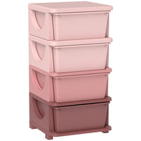 Qaba 4 Tier Kids Toy Organizer with 4 Plastic Storage Bins - Pink-Rounded edges help prevent your kid from getting injured in case they fall 