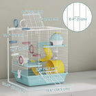 PawHut 16" H 3-Level Hamster Cage with Exercise Wheel, Play Tube, Water Bottle, Food Dish, Hut and Ladder - Blue-Comes with all essential accessories, providing a complete starter kit for you 