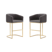 Manhattan Comfort Louvre 20" Mid-Century Modern Faux Leather Upholstered Counter Stool - Grey and Titanium Gold - 2 Pack-Mid-Century Modern Counter Stool with Backrest Perfect for Bar and Kitchen Use