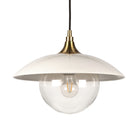 Hudson&Canal Alvia 14.5" Wide Pendant with Metal/Glass Shade - Pearled White/Brass/Clear-Coastal design for your entryway, foyer, or kitchen