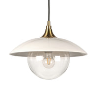 Hudson&Canal Alvia 14.5" Wide Pendant with Metal/Glass Shade - Pearled White/Brass/Clear-Coastal design for your entryway, foyer, or kitchen