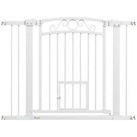 PawHut Dog Gate Walk Through Pet Gate with Small Door - 30"-41" W x 30" H-Adjusts for openings 29.9"-40.9" (76-104cm) , includes two extension kits