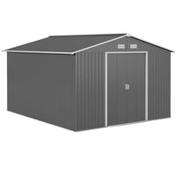 Outsunny Garden Storage Shed with Steel Foundation Kit - 9' x 10.6' - Light Grey-Large inner space for storing tools bicycle, garden tools, lawn care equipment and more 