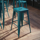 Flash Furniture 30" High Backless Distressed Kelly Blue-Teal Metal Indoor-Outdoor Barstool-500 lb. Weight Capacity