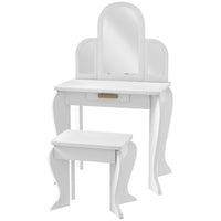Qaba Kids Makeup and Dressing Table and Chair Set - White-Vanity makeup table and matching stool set 