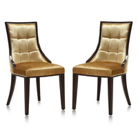 Manhattan Comfort Fifth Avenue 18.5" Traditional Velvet Upholstered Dining Chair - Antique Gold and Walnut - Set of 2-Traditional Dining Chair for Dining Room Use. Set of 2