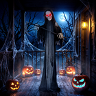 HOMCOM 6' Life Size Animated Grim Reaper with Sound Touch Activation - Black-Life-size 72" tall design creates a striking Halloween display 