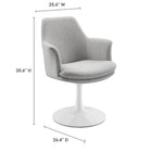 Modway Lippa Swivel Dining Upholstered Armchair - White Light Grey-Dining Armchair with Pedestal Base