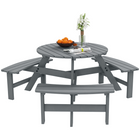 Outsunny Picnic Table Bench Set with Umbrella Hole for 6 People - Grey-Table with 3 built-in benches for 6 people to enjoy outdoors