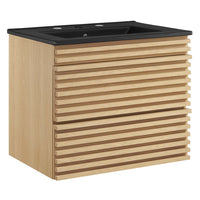Modway Render 24" Wall-Mount Bathroom Vanity - Oak/Black-Mid-Century Modern Vanity