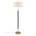 Hudson&Canal Simone 2-Light Floor Lamp with Fabric Shade - Matte Black/Brass/White-Paired with a white drum fabric shade