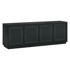 Hudson&Canal Pryce TV Stand for TV's up to 78" - Black Grain/Black Rattan-Features four faux caned, two-toned doors with enclosed cabinets and 4 shelves for ample storage