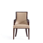 Manhattan Comfort Grand 22.5" Traditional Faux Leather and Velvet Upholstered Dining Armchair - Tan-Standard 4-Leg Base