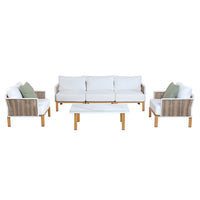 Manhattan Comfort Vine Modern 4-Piece Patio Conversation Set - Cream-Modern 4-Piece Outdoor Conversation Patio Set with 2 Armchairs, 1 Loveseat, and 1 Coffee Table