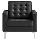 Modway Loft Tufted Vegan Leather Armchair - Silver Black-Weight Capacity: 330 lb