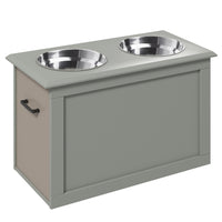 PawHut Elevated Large Dog Bowls with Storage - Grey-The dog bowl stand is made of P2 grade MDF panel and stainless steel, very sturdy and rust-resistant 