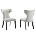 Modway Curve Performance Velvet Dining Chairs - Light Grey - 2 Pack-Solid Wood Frame