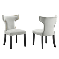 Modway Curve Performance Velvet Dining Chairs - Light Grey - 2 Pack-Solid Wood Frame