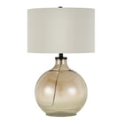 Hudson&Canal Laelia 24.75" Tall Table Lamp with Fabric Shade - Gold Luster Glass/White-Paired with a white drum fabric shade