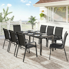Outsunny 9 Pieces Patio Dining Set Patio Table and Stackable Chairs - Black-Tempered glass tabletop with water ripples is safe, smooth and easy to clean