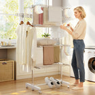 HOMCOM 4-Tier Clothes Drying Rack with Side Wings Wheels for Indoor Outdoor - White-Features 4-tier height adjustable racks with wave clips and 2 side wings with slots 