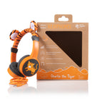 Planet Buddies Kids Furry Wired Headphones - Orange/Black (Tiger)-Furry headband with animal print and ears