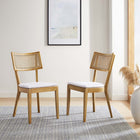 Modway Caledonia Fabric Upholstered Wood Dining Chair - Natural/White - 2 Pack-Fabric Upholstered Seat