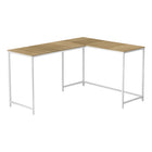 Monarch Specialties 7397 58" Computer Desk - Natural/White Metal Corner-L-shaped computer desk with a large desktop in a natural wood-look finish