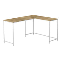 Monarch Specialties 7397 58" Computer Desk - Natural/White Metal Corner-L-shaped computer desk with a large desktop in a natural wood-look finish