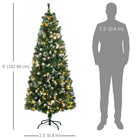 HOMCOM 6' Pre-Lit Snow-Flocked Skinny Artificial Christmas Tree - Green-Slim design suitable for small spaces or as an additional tree 