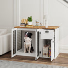 PawHut 44" Dog Crate Furniture with Double Doors and Storage Drawer - White-Two front doors and ventilated sides ensure pet comfort 
