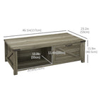 HOMCOM Farmhouse Coffee Table with Drawer and Storage Shelf for Living Room - Grey-An adjustable bottom foot to fits uneven ground