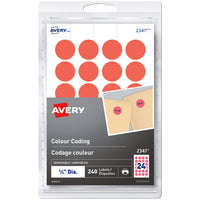 Avery Removable Colour-Coding Labels, 2347, Neon Red, 3/4" Diameter, 240/Pack-Removable Colour Coding Labels stick firmly to documents, inventory, sale items and more, to brilliantly identify and keep important objects well sorted.
