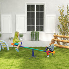 Outsunny Metal Kids 2-Seat Seesaw with 360 Degree Rotation - Multicoloured-Features smooth handles and molded plastic seats, ensuring children can play in comfort 