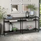 Hudson&Canal Sivil 64"W Console Table with Metal Shelves - Blackened Bronze-Handcrafted finish is applied to the steel frame