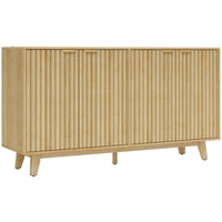 HOMCOM Modern 55.1" L Sideboard Buffet Cabinet with Storage - Natural Wood-Modern design with wave fluted panels and gold finger pulls enhances home aesthetics
