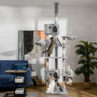 PawHut 94" - 102" Floor-To-Ceiling Huge Cat Tree Tower - Light Grey-Includes 2 condos, 1 tunnel, and 2 baskets for sleeping and playing 